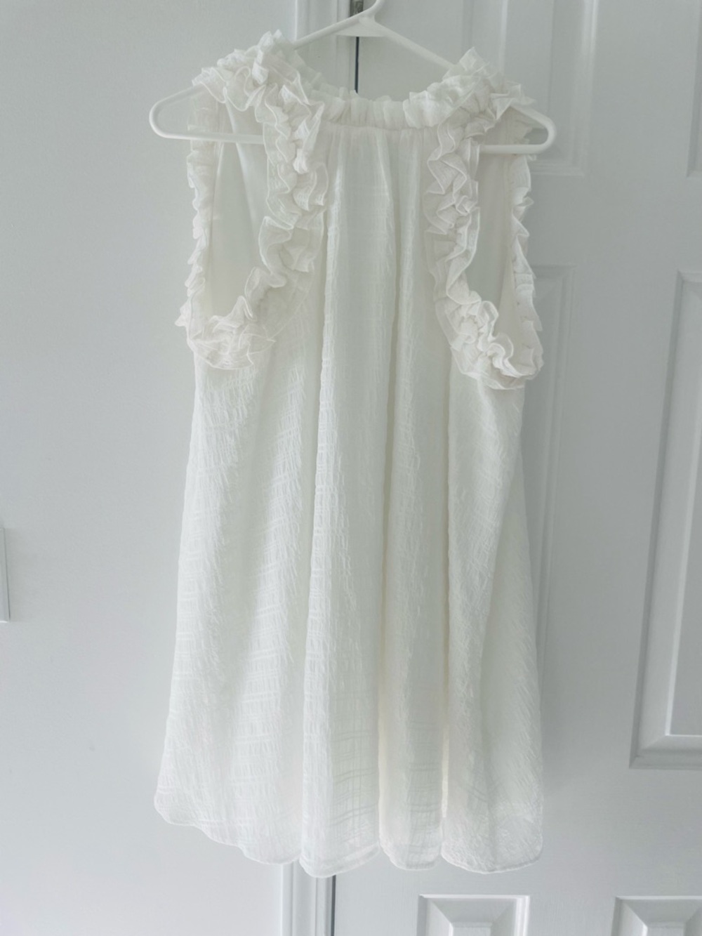 Aura White Ruffle-Trim Midi Dress SMALL